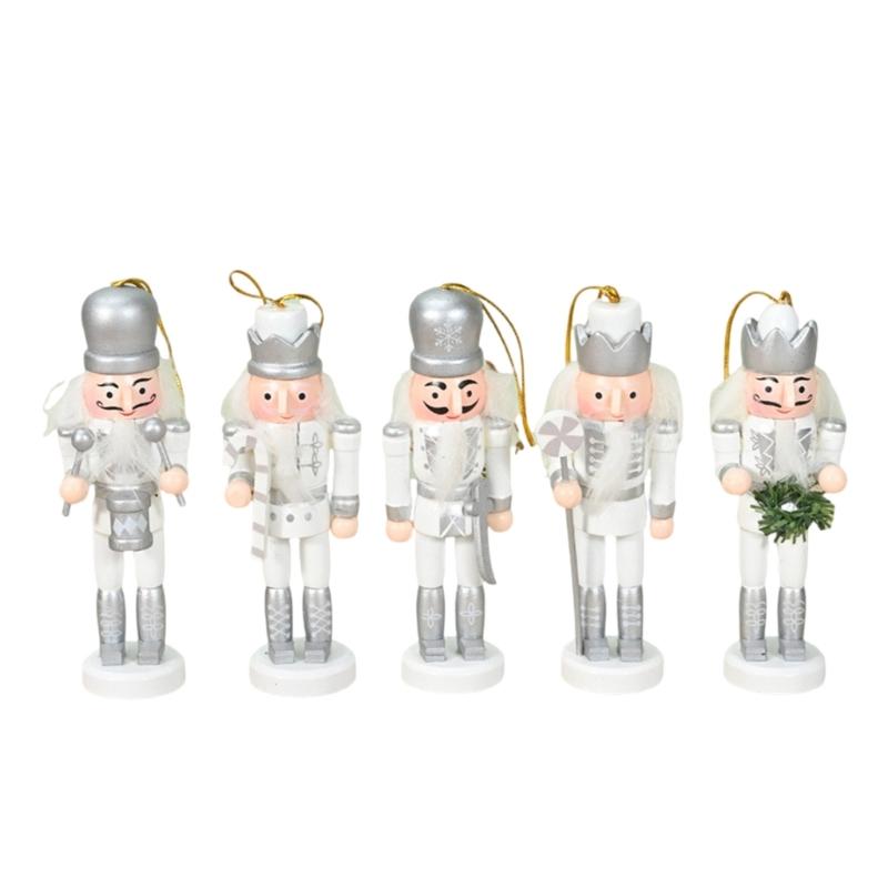 

Pack Of 5 Miniature Silver Nutcrackers Figurine Ornament Wood Pendants Christmas Tree Decoration Festival Embellishments 1