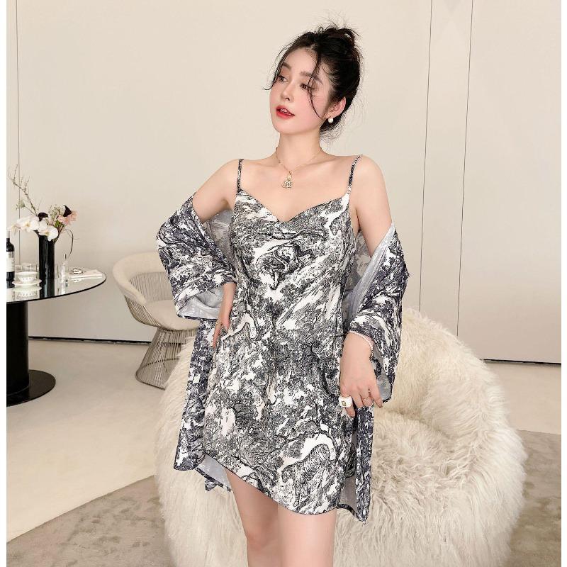 Sexy Pajamas Women's Ice Silk Swinging Collar Animal Crossing Printed Suspender Pajamas Pure Desire Summer French Loungewear