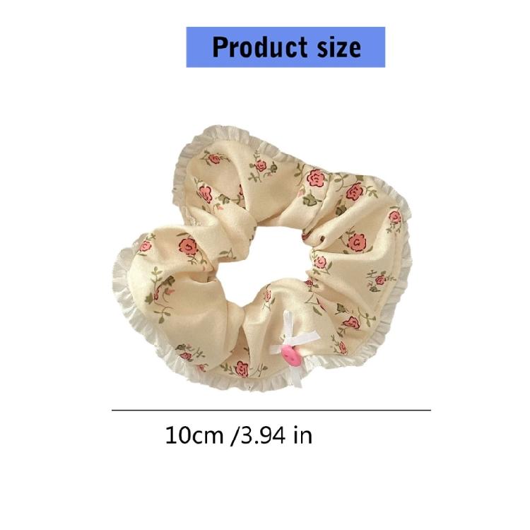 Lace Trimmed Floral Hair Scrunchy Hair Decors Stretchy Soft Fabric Ponytail Holder for Women Girls Various Hairstyles