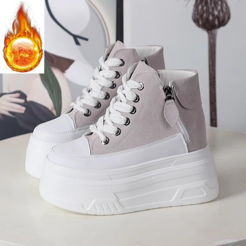 Fashion 12CM Suede Cow Genuine Leather Autumn Ankle Booties Moccasins Chimney Women Chunky Sneakers Boots Spring Fashion Shoes