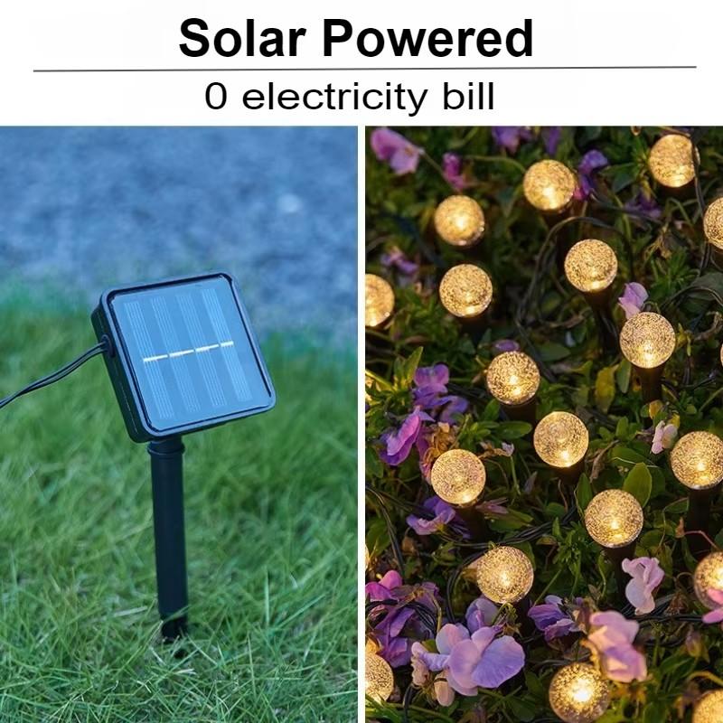 Solar-Powered RGB LED String Lights with 8 Modes15/20/30LED Bubble Ball Ground Lights for Garden Yard Pathway Wedding Decor