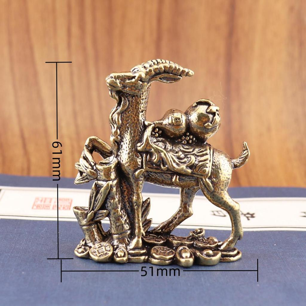 Zodiac Sheep Brass Desktop Ornament: Pure Copper Tea Pet