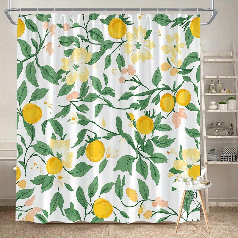 

1Pc Citrus Floral Shower Curtain - White Polyester Fabric With Vibrant Lemon And Floral Pattern, Machine Washable For Bathroom W60H190(CM)-1 Pcs