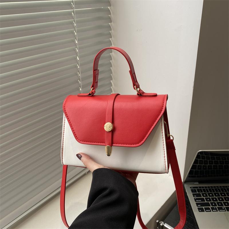 Fashion Simple Contrasting Color Texture Handbag Small Square Bag Personalized Color Scheme Design Simple Trend Shoulder Messenger Bag Women