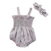 Infant Baby Girl Romper Clothes Ruched Casual Sleeveless Newborn Bodysuit with Headband Summer Jumpsuit Cute Toddler Outfit Suit