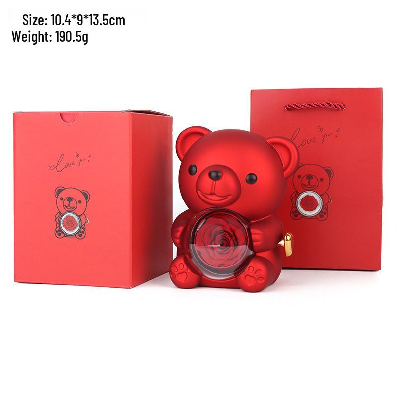 Luxurious Rotating Teddy Bear Jewelry Box with Rose Design - Ideal for Proposals & Gifts