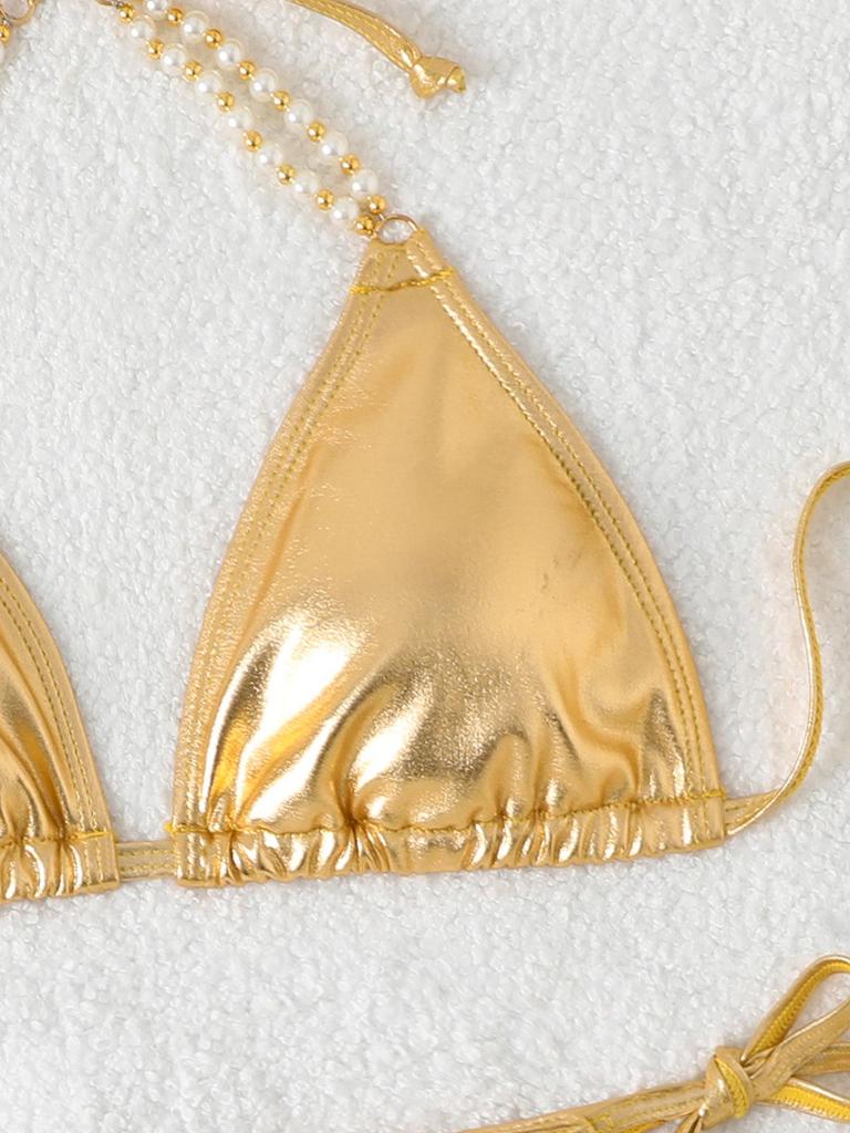 Women's Reflective Gold Silver Hot Stamping One-Piece Swimsuit