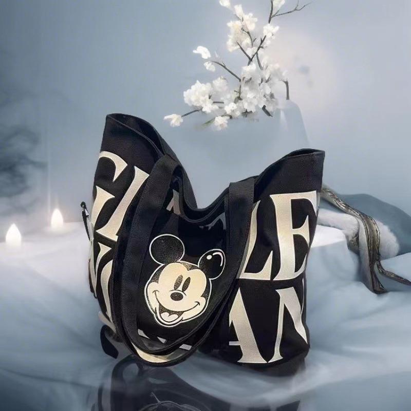 Large capacity canvas bag bag women s new trendy cartoon Mickey tote bag college student class shoulder tote bag