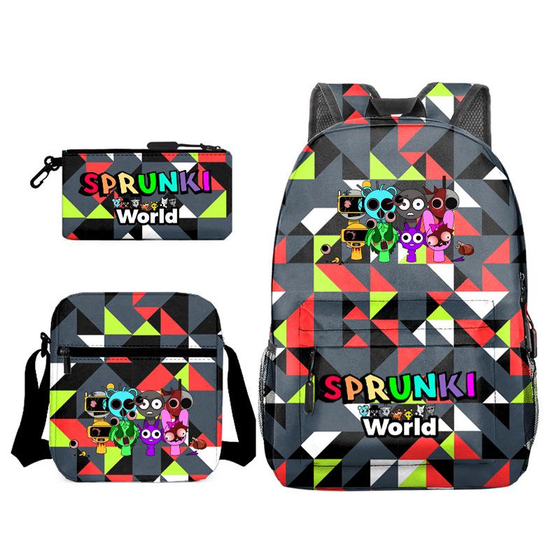 Rhythm Box Game Merchandise Elementary School Bag Sprunki Cartoon Starry Sky Backpack 3-piece Set D