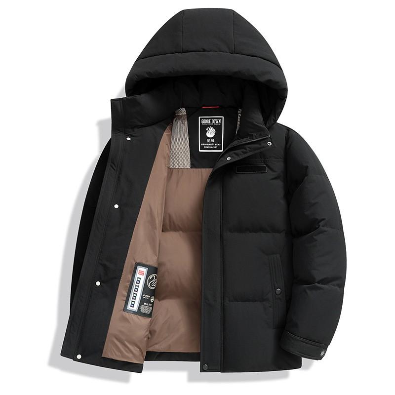 Mens Winter Down Jacket Stand Collar Detachable Hood Thick Warm White Duck Business Casual