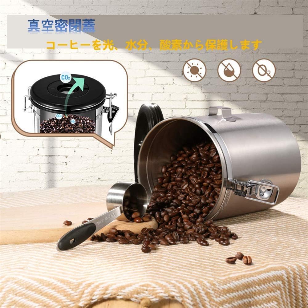 800ml Kaffee-Luftdichter Aufbewahrungsbehälter für Kaffee 200g Datum mit Ersatzventil und Löffel Dose, Bohnen, Tee, Snacks, Zucker, Aromen,