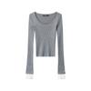 Spring and Summer Women's New Pullover Solid Color Casual Simple Long Sleeve Square Collar Short Slim-fit Sweater