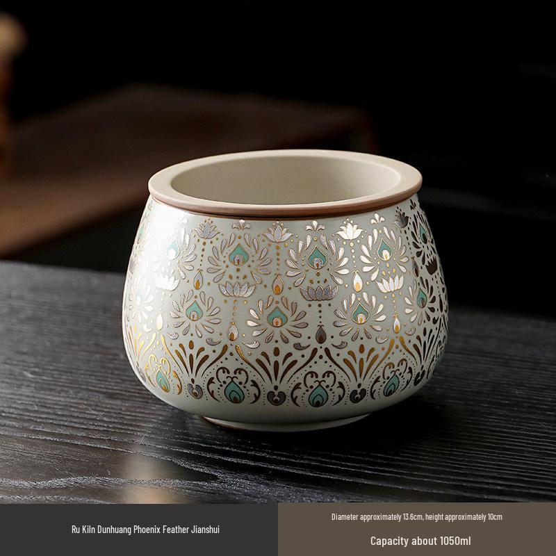 Dunhuang Tea Wash Basin: Large Capacity Water Collector & Storage Pot for Gongfu Tea Sets Ru Kiln Dunhuang Water Basin