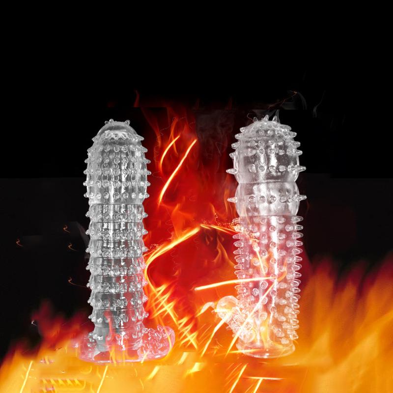 Crystal Silicone Spike Dotted Ribbed Clear Reusable Condom Penis Massage Sleeve Adult Sexy Toy