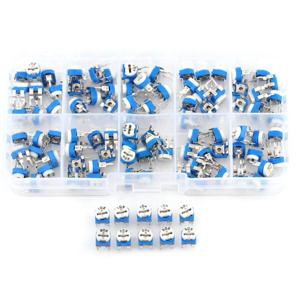 100PCS 10 Values Potentiometer 500ohm-1M ohm Trimpot Trimmer Potentiometer  Electronics Repair