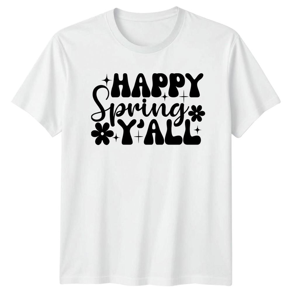 Happy Spring Yall TShirt Groovy Retro Spring Seasonal Welcome S