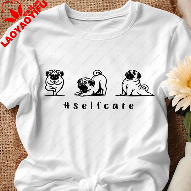 Pug Yoga TShirt Funny Dog Lover Graphic Tee SelfCare Gift Graphic T Shirts Women Clothing Vintage Y2k Top Kawaii Clothes Tops