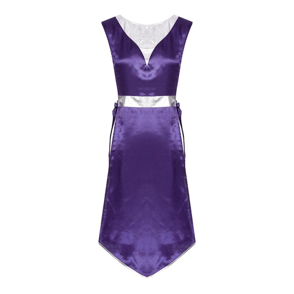 Women Church Worship Robe Choir Performance Tunic Metallic Patchwork Lace Up Sides Split Satin Dress
