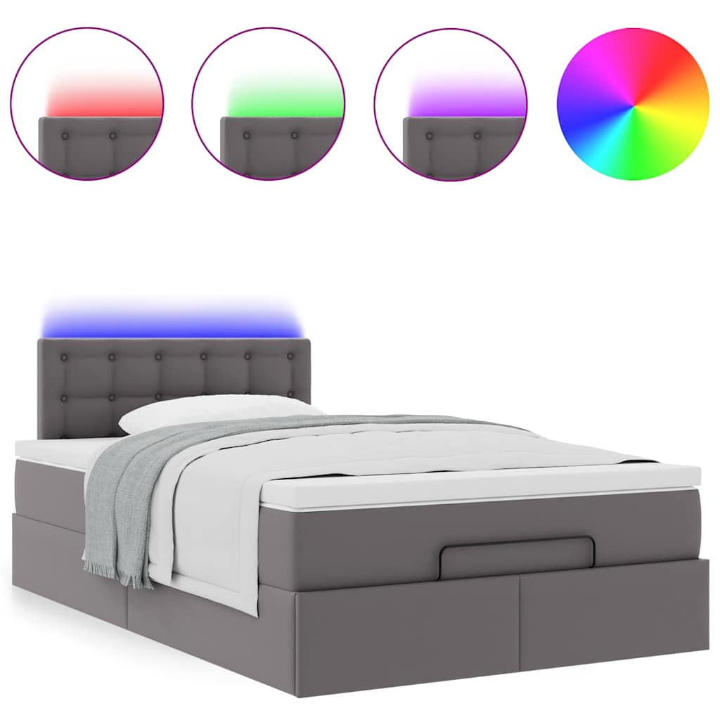 Vidaxl Łóżko Otomana Z Materacami I Led, Szara, 120X190Cm, Ekoskóra