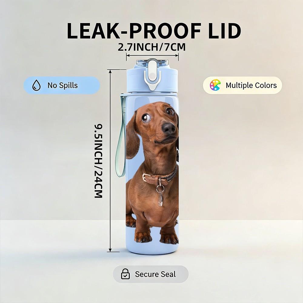 1PC Brown Standing Dog Print 750ml Color Plastic Sports Water Bottle Leakproof Flip Straw Lid Suitable for Sports Office Home Use