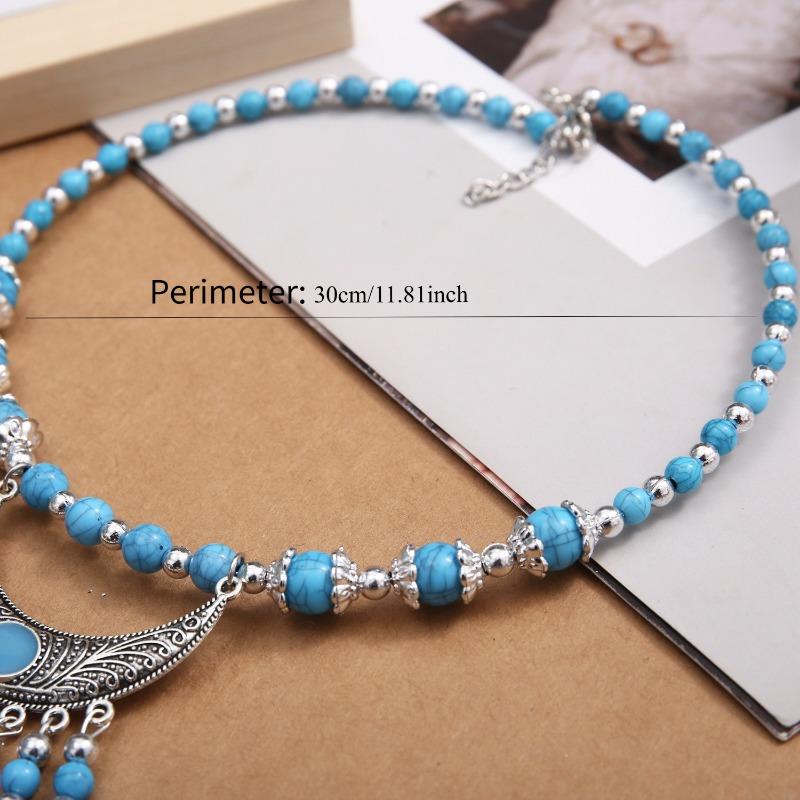 1PC Ethnic Style Color Splitting Text Beads Oil Dripping Alloy Necklace Bai Chain Bell Pendant Collar Headdress
