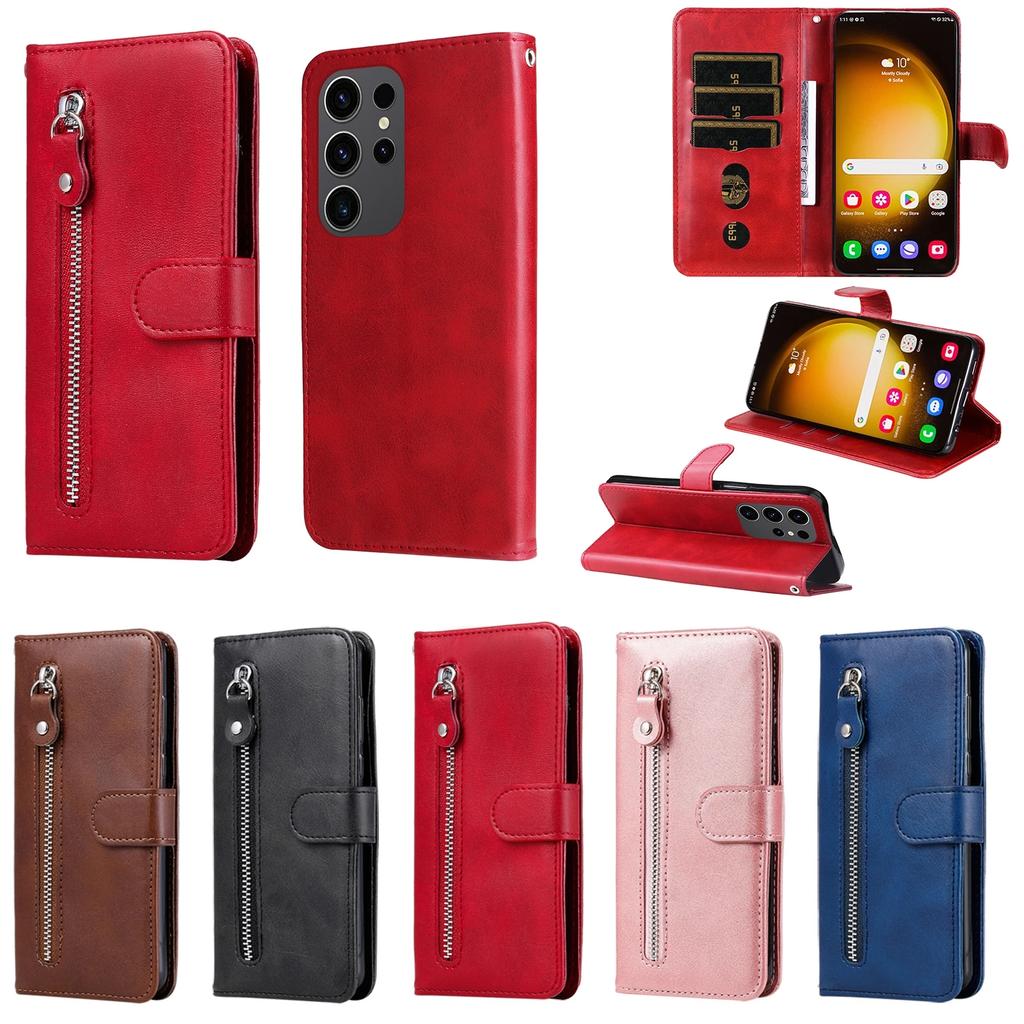 Leather Zipper Flip Wallet Case For Samsung Galaxy S24 S23 FE A05 A05S A14 A15 A23 A24 A33 A34 A53 A54 A73 M54 M34 Phone Cover