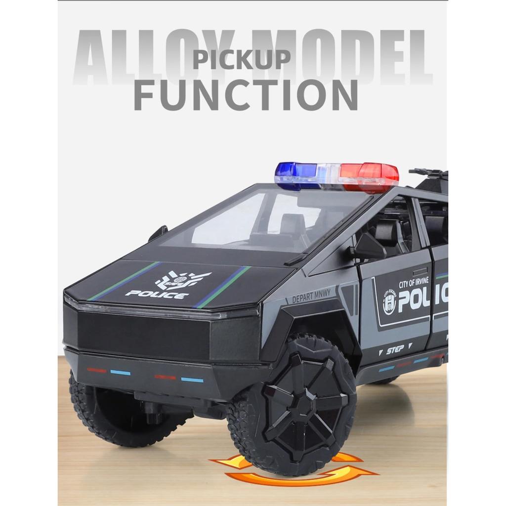 1/24 Tesla Police Cybertruck Off Road Alloy Metal Diecast Model Car Outdoor Collections Classic Trendy Toy Decorations Valentine Kids