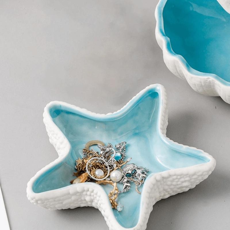Seaside Blue Starfish Jewelry Plate Valentine Day