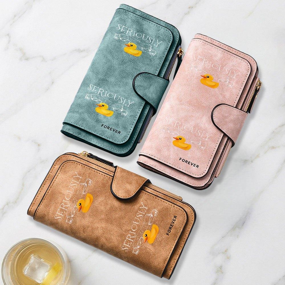 Fun and Playful Little Yellow Duck Print Long Wallet Multifunctional Portable Coin Purse with Snap Closure Suitable for Both Men and Women Ideal