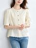 Women's Pure Cotton Lace Floral Round Neck Shirt with Five-Point Sleeves, 2026 Summer Collection.
