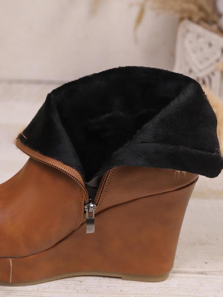 Autumn 2025 Plus Size Faux Fur High-Heeled Women's Boots with European & American Style Thick Soles