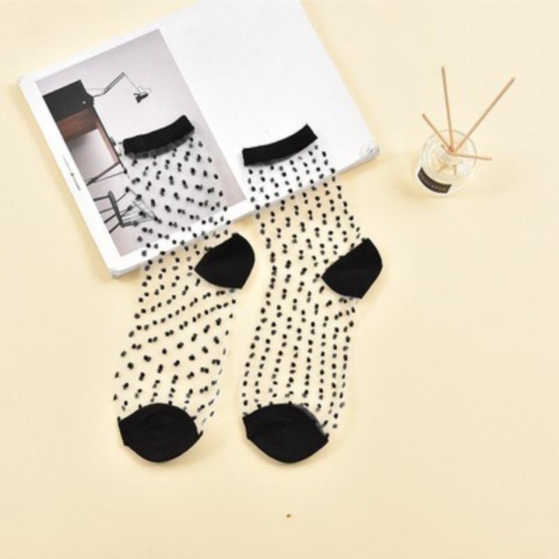 Women Ladies Spring Thin Classic Boat Socks Summer Breathable Plaid Stripes Dots Transparent Women Crystal Silk Japanese Socks