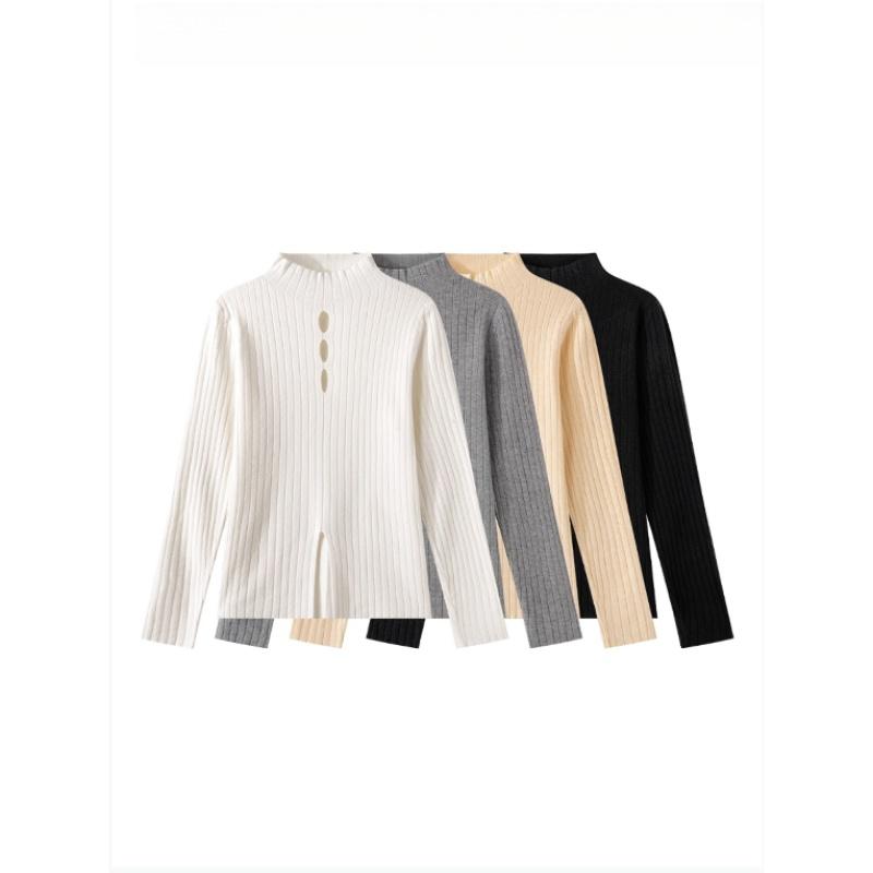 Semi-high Neck, Cut-out Long-sleeved Knitted Sweater, A New Early Autumn Style for Women with A Spicy Girl Look, A Slimming and Unique Sweater Top