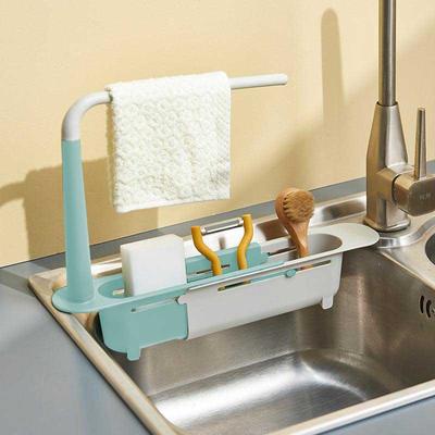 1 Pièce Égouttoir Télescopique Multifonctionnel Amélioré Réglable Porte-Éponge d'Évier Extensible 2-en-1 Pour Cuisine Domestique