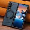 Luxury 360 Rotating Magnetic Kickstand Waxed Grain Leather Phone Case for Samsung Z Fold 7 6 5 Shockproof  For Magsafe Cover