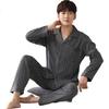 Men's Long-Sleeve Pajamas, Pure Cotton Spring And Summer Style, Boys' Home Wear Set, Pure Cotton Gray, XXL