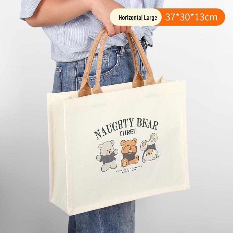 Three Bears Zippered Canvas Tote: Student and Work Portable Book Bag with Creative Design Customization