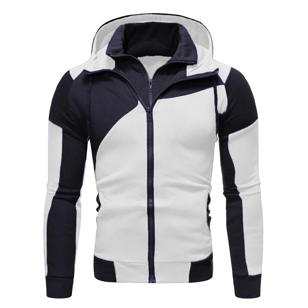 Men's Fake Two-piece Sports Sweatshirt Long Sleeve Zipper Hooded Jacket Coats