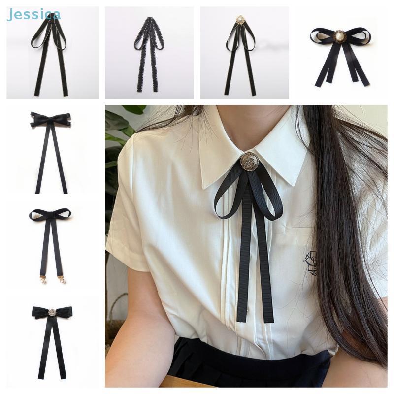 British Korean College Style Handmade Ribbon Black Bowtie Pins Bow Tie For Women'S Girl Shirt Collar Flower