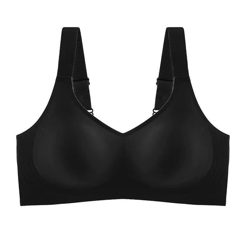 

Large size nude jelly soft support gathering underwear seamless one piece no steel ring adjustment sports thin bra M чёрный