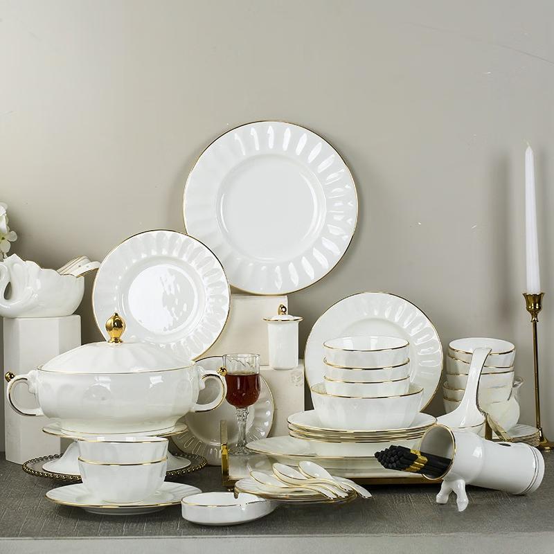 Zhi Shi Jingdezhen Gilded Bone China 60-Piece Luxury Dinnerware Set