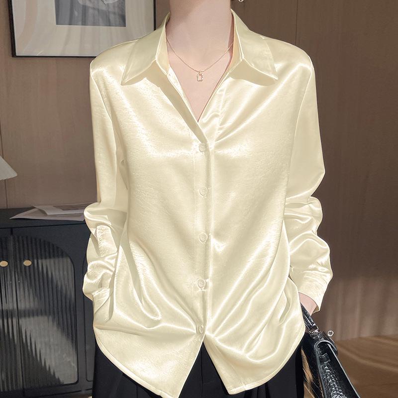 Damen Weiße Satin-Texturierte Bluse mit POLO-Kragen - Vielseitiges und Professionelles Oberteil