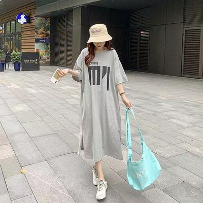 A Casual Loose Knee-length Straight Summer Stylish Short-sleeved T-shirt Dress for Women