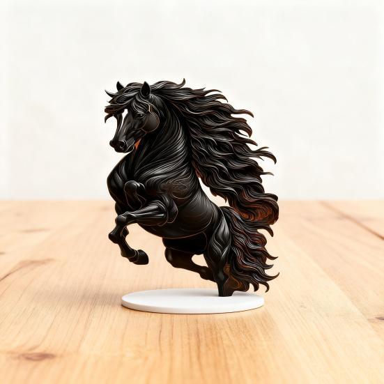 Akrylová stolní cedule s koněm 2D plochá černá dekorace ve tvaru koně cedule byt obývací pokoj ložnice stolní ozdoba dárek pro milovníka koní