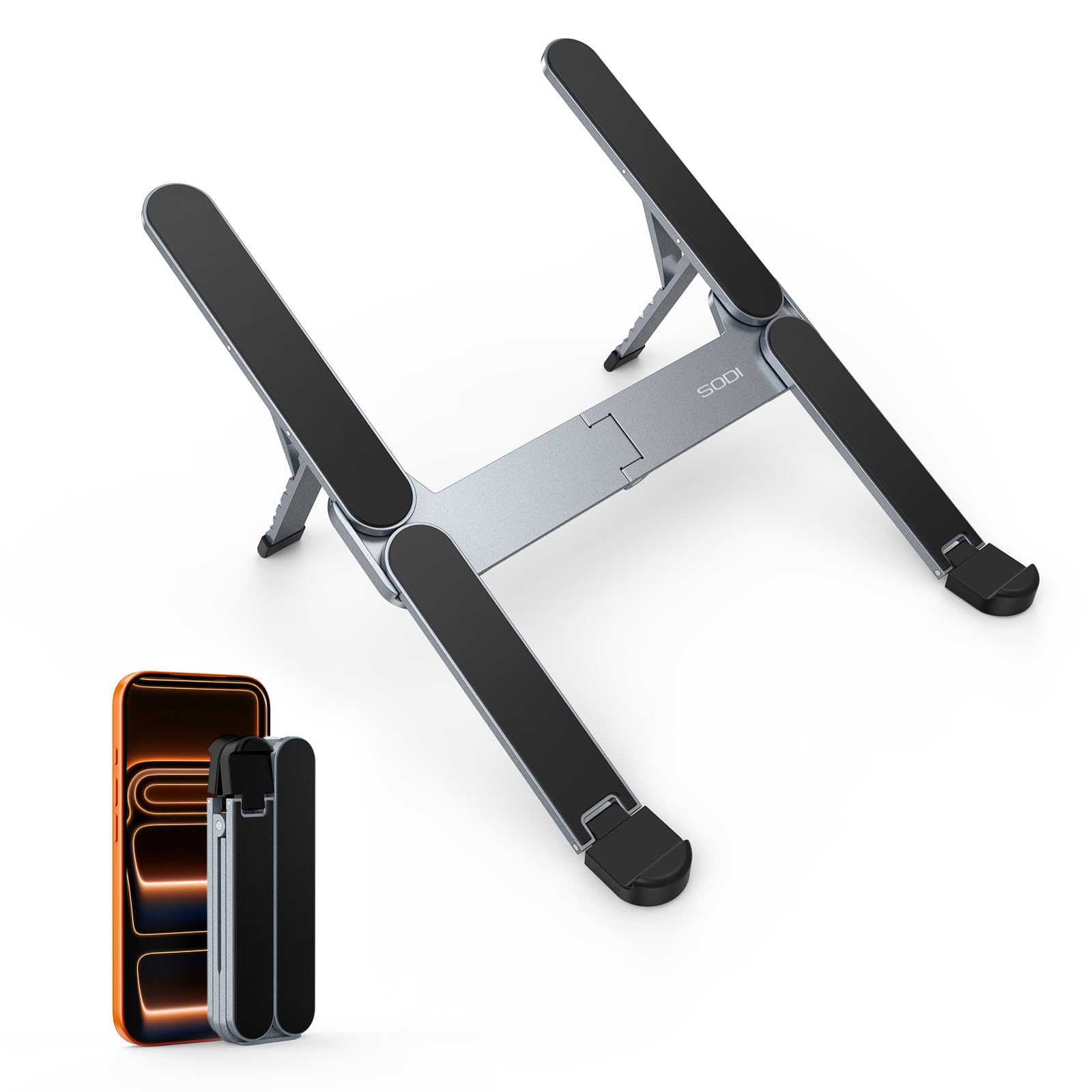 

SODI Innovative and Ultra-Compact Laptop Stand, Foldable, Stable, Ultra-Lightweight, Adjustable Angle, Improves Posture, Stylish, Desktop, Portable, S