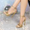 Luxury Party Wedding Ankle Strap Women Stiletto Heels Sandals Pumps Shoes Fashion Open Toe High Heels Sandals Lady Shoes Golden