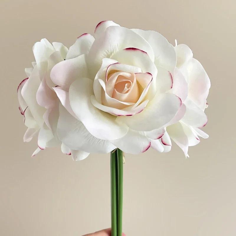 

Artificial Flowers Real Touch 3 Heads Rose Bouquet Wedding Bride Fake Flower Garden Decoration Simulation Corner Rose Floral