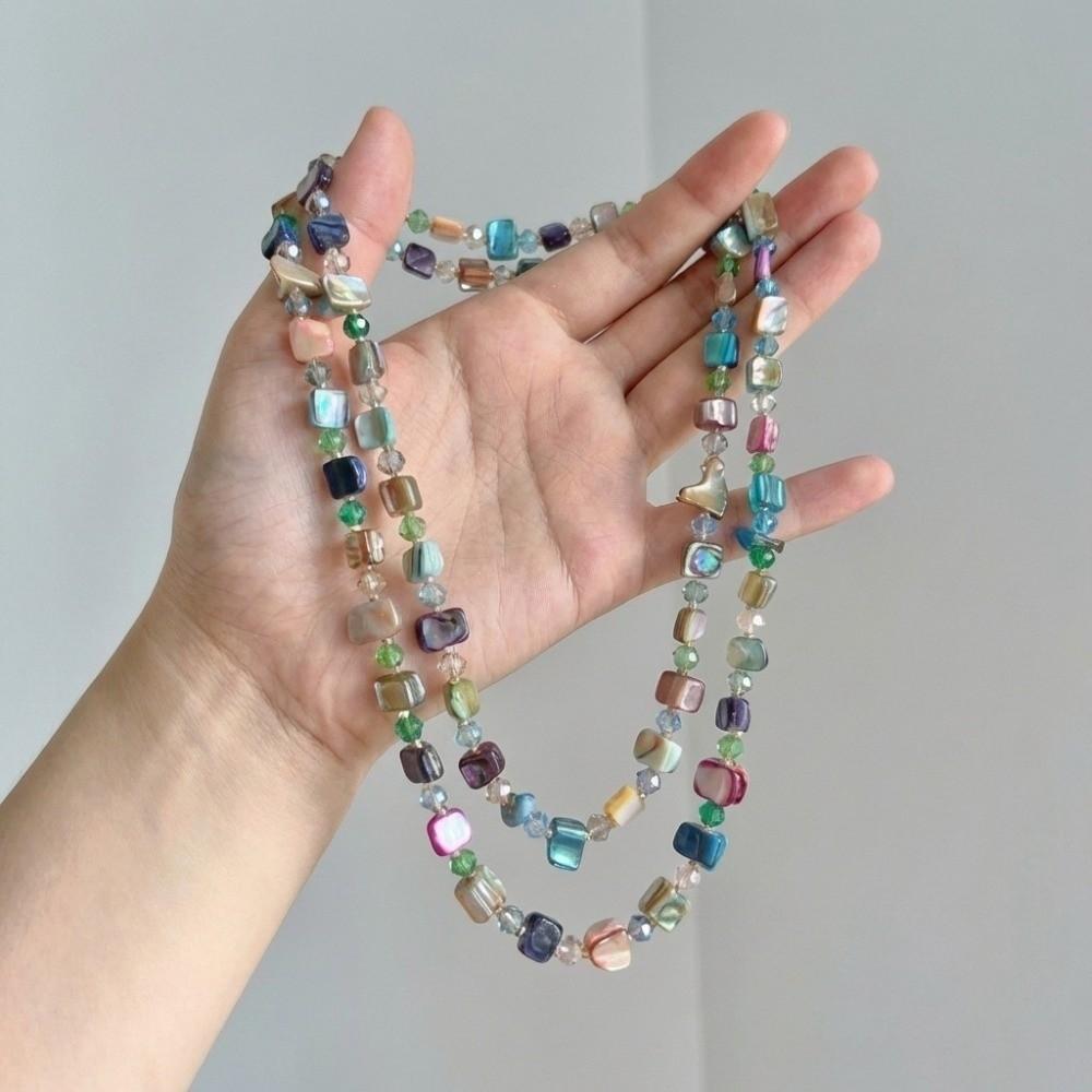 Double Layered Multi-color Natural Stone Necklace Boho Shell Beads Choker for Gifts Style 2
