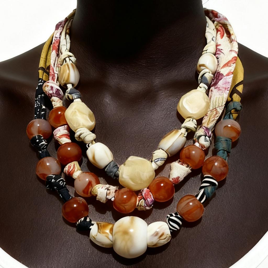 Europäische und amerikanische Persönlichkeitstrends, einfach und modisch, handgewebter Stoff, Perlen-mehrschichtige geometrische lässige Halskette