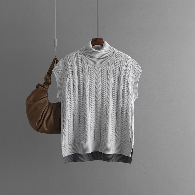 2024 Autumn/Winter Women's Color Block Sleeveless Cable Knit Pullover Sweater